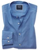 Slim Fit Blue Check Collarless Cotton Casual Shirt Single Cuff Size Large By Charles Tyrwhitt