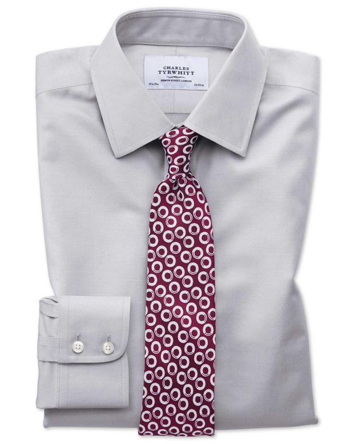  Classic Fit Non-iron Twill Grey Cotton Dress Shirt French Cuff Size 15/34 By Charles Tyrwhitt