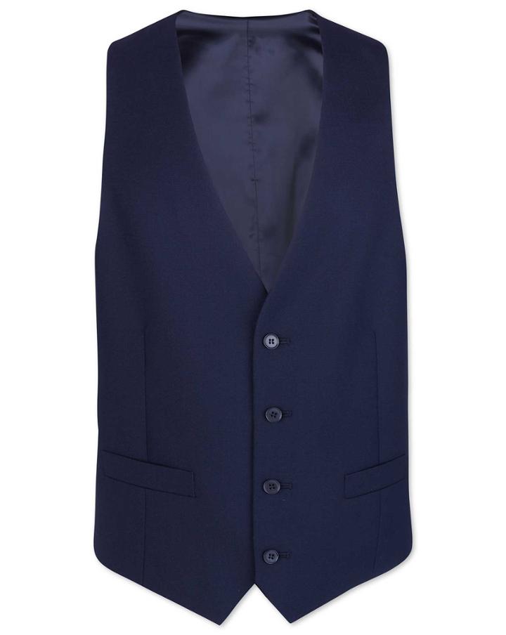  Royal Blue Adjustable Fit Merino Business Suit Wool Vest Size W38 By Charles Tyrwhitt