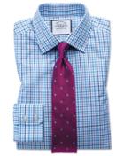 Charles Tyrwhitt Extra Slim Fit Poplin Multi Blue Check Cotton Dress Shirt Single Cuff Size 14.5/32 By Charles Tyrwhitt