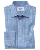 Charles Tyrwhitt Extra Slim Fit Small Gingham Navy Blue Cotton Dress Shirt French Cuff Size 15.5/32 By Charles Tyrwhitt