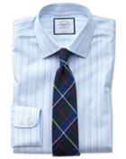  Slim Fit Non-iron Blue Multi Stripe Cotton Dress Shirt French Cuff Size 14.5/33 By Charles Tyrwhitt