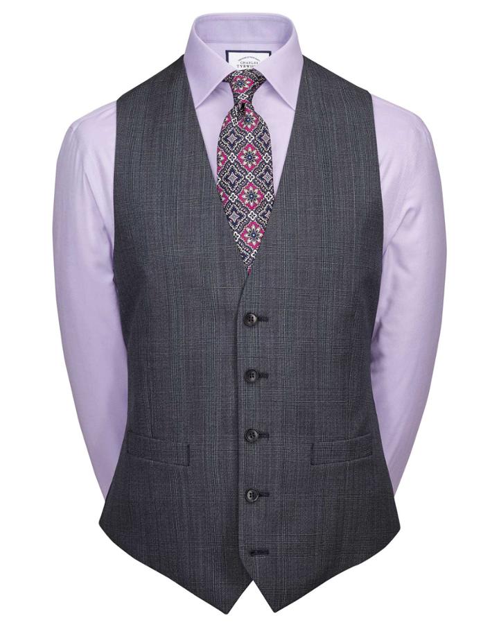  Airforce Blue Adjustable Fit Twist Business Suit Wool Vests Size W38 By Charles Tyrwhitt