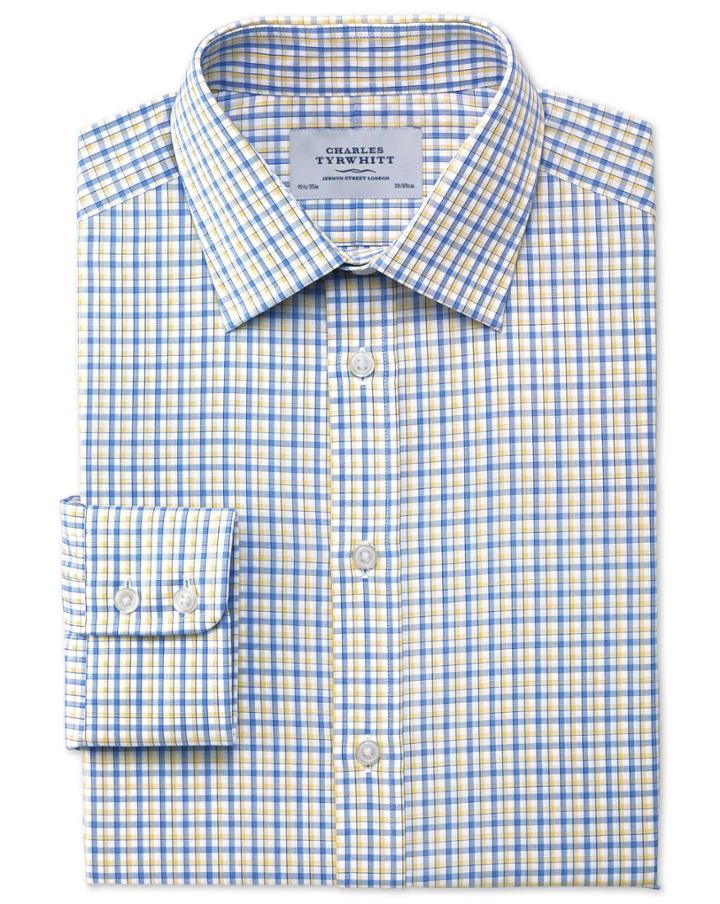 Charles Tyrwhitt Charles Tyrwhitt Slim Fit Egyptian Cotton Jermyn St Check Blue And Yellow Shirt