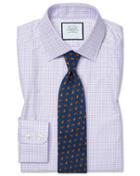  Classic Fit Brushed-back Basketweave Lilac Check Cotton Dress Shirt Single Cuff Size 15.5/33 By Charles Tyrwhitt
