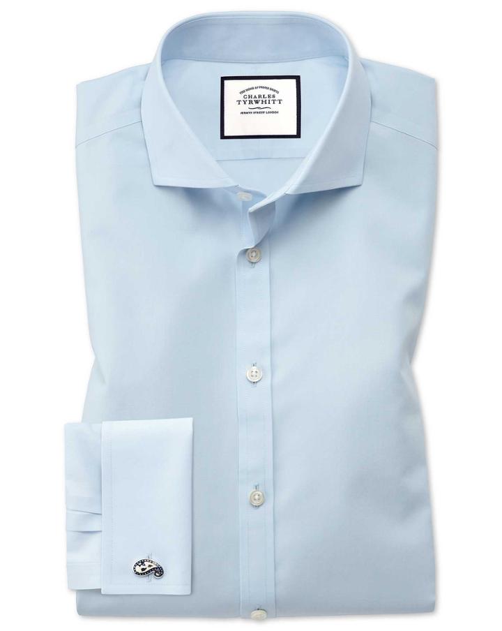 Charles Tyrwhitt Extra Slim Fit Spread Collar Non-iron Poplin Sky Blue Cotton Dress Shirt French Cuff Size 14.5/32 By Charles Tyrwhitt