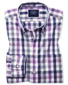  Classic Fit Purple Multi Check Soft Washed Non-iron Tyrwhitt Cool Cotton Casual Shirt Single Cuff Size Medium By Charles Tyrwhitt