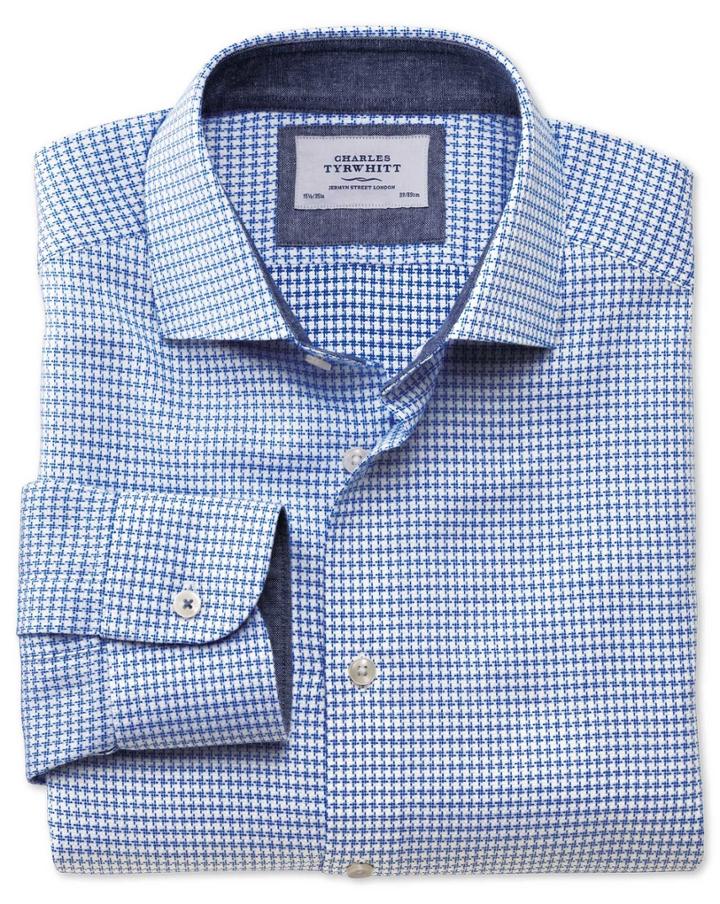 Charles Tyrwhitt Slim Fit Semi-spread Collar Business Casual Textured Sky Blue Egyptian Cotton Dress Casual Shirt Single Cuff Size 16/33 By Charles Tyrwhitt