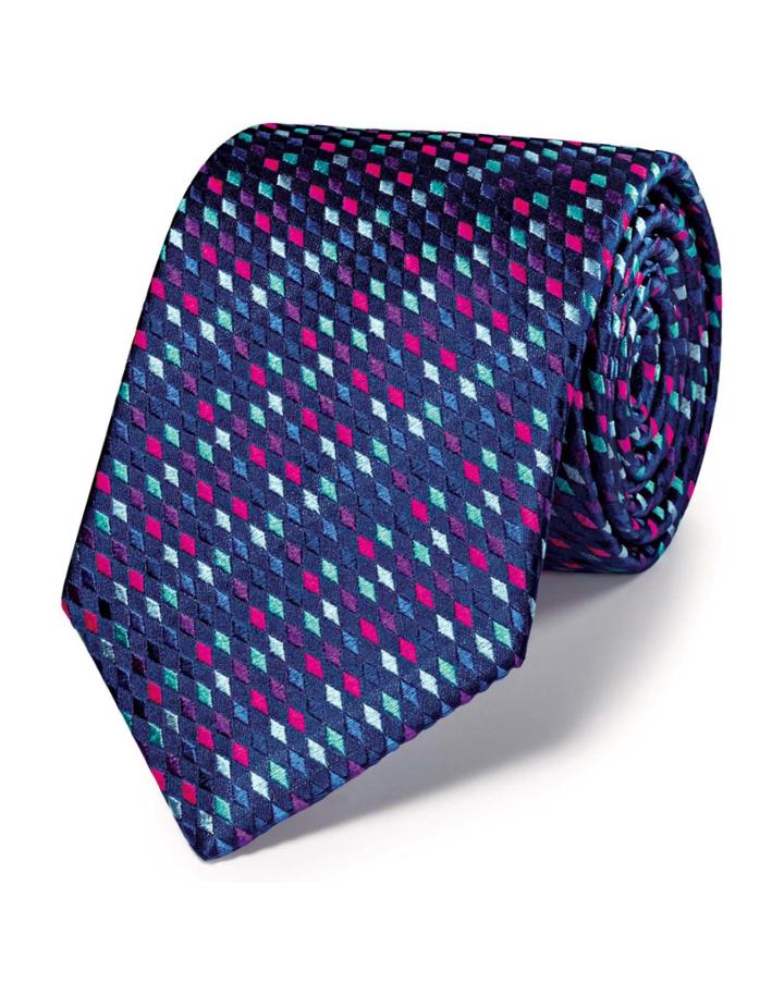 Charles Tyrwhitt Blue Silk Luxury Multi Diamond Geometric Tie By Charles Tyrwhitt