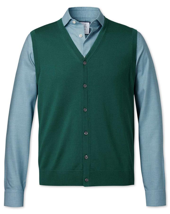  Dark Green Merino Vests Size Medium By Charles Tyrwhitt