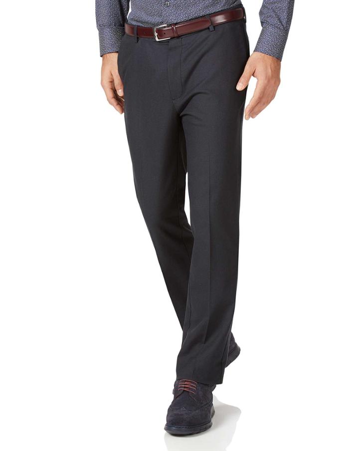  Charcoal Slim Fit Stretch Non-iron Cotton Tailored Pants Size W30 L30 By Charles Tyrwhitt