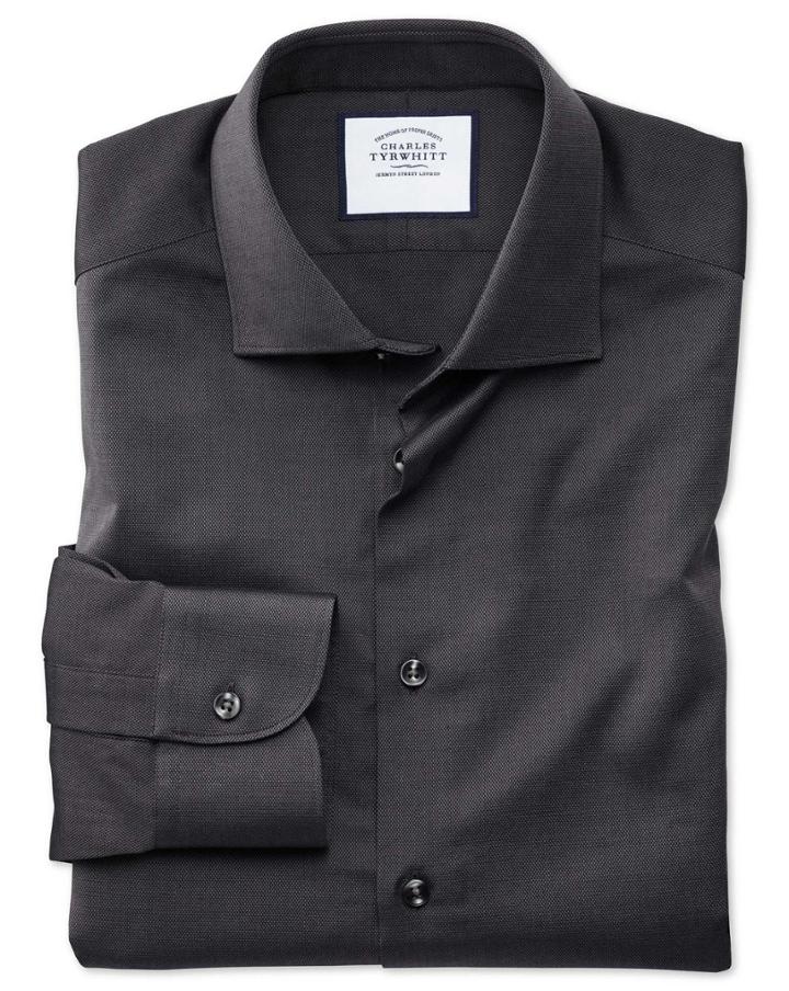  Extra Slim Fit Business Casual Charcoal Royal Oxford Cotton Dress Shirt Single Cuff Size 16.5/33 By Charles Tyrwhitt