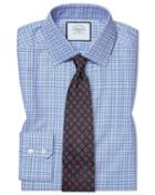  Classic Fit Brushed-back Basketweave Blue Check Cotton Dress Shirt Single Cuff Size 15.5/34 By Charles Tyrwhitt