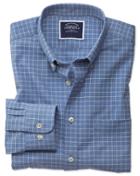  Slim Fit Non-iron Sky Blue Grid Check Twill Cotton Casual Shirt Single Cuff Size Medium By Charles Tyrwhitt