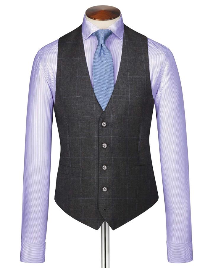 Charles Tyrwhitt Charles Tyrwhitt Charcoal Sharkskin Travel Suit Wool Vest Size W38