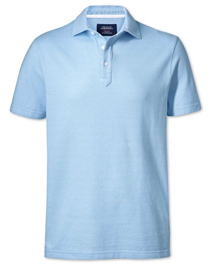 Charles Tyrwhitt Charles Tyrwhitt Sky Blue And White Birds Eye Cotton Polo Size Large