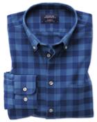 Charles Tyrwhitt Slim Fit Button-down Washed Oxford Blue Check Cotton Casual Shirt Single Cuff Size Medium By Charles Tyrwhitt
