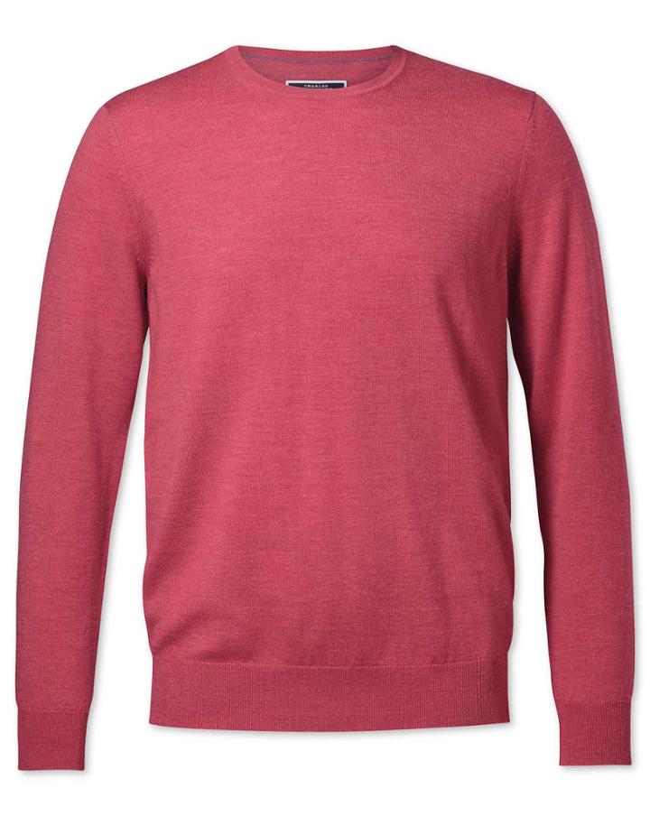  Coral Merino Crew Neck Merino Wool Jumper Size Large By Charles Tyrwhitt