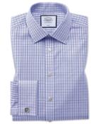  Slim Fit Non-iron Blue And Purple Check Cotton Dress Shirt French Cuff Size 14.5/33 By Charles Tyrwhitt