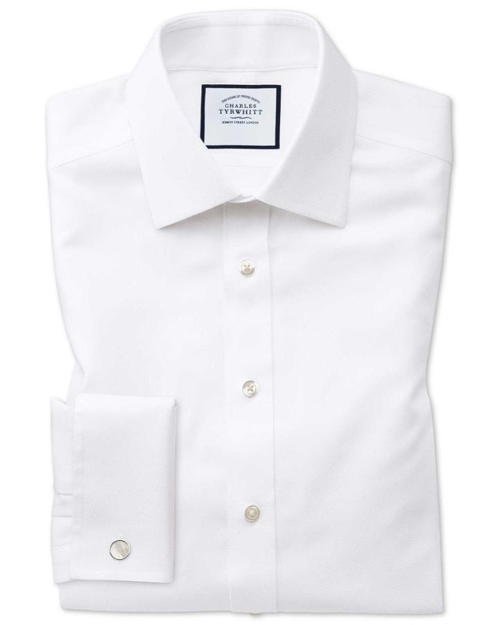  Classic Fit Non-iron White Arrow Weave Cotton Dress Shirt French Cuff Size 15/33 By Charles Tyrwhitt