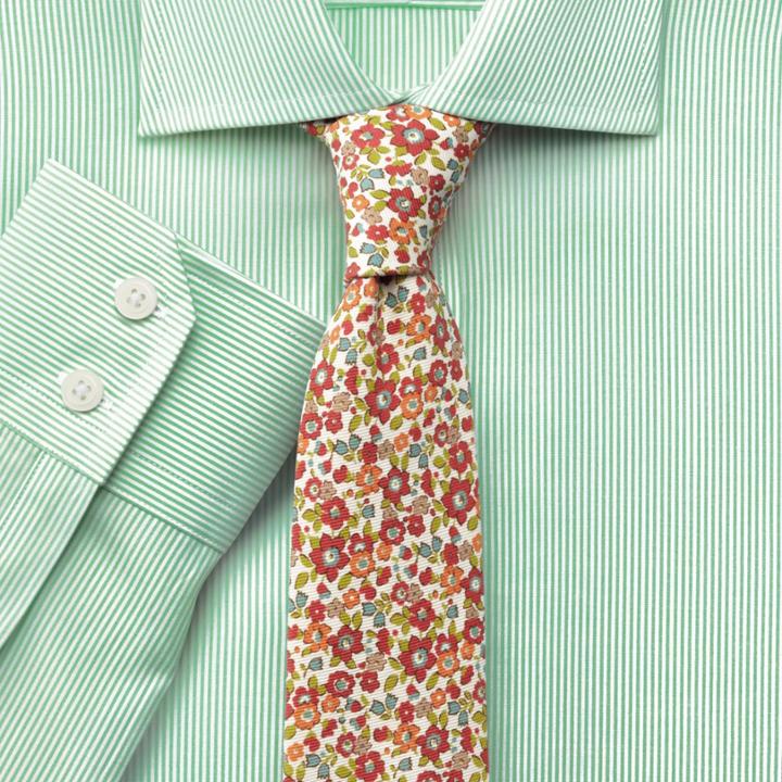 Charles Tyrwhitt Charles Tyrwhitt Slim Fit Semi-spread Collar Egyptian Cotton Soft Touch Bengal Stripe Green Shirt