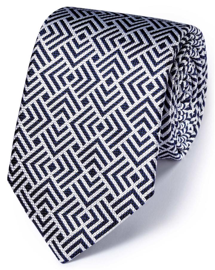 Charles Tyrwhitt Charles Tyrwhitt White And Navy Silk English Luxury End-on-end Tie