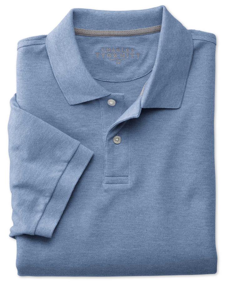 Charles Tyrwhitt Sky Blue Melange Pique Cotton Polo Size Large By Charles Tyrwhitt
