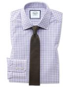 Extra Slim Fit Purple Windowpane Check Cotton Dress Shirt Single Cuff Size 14.5/32 By Charles Tyrwhitt