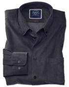  Classic Fit Plain Charcoal Fine Corduroy Cotton Casual Shirt Single Cuff Size Large By Charles Tyrwhitt