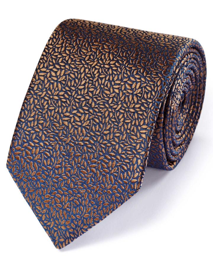 Charles Tyrwhitt Charles Tyrwhitt Light Brown Silk English Luxury Floral Leaf Tie