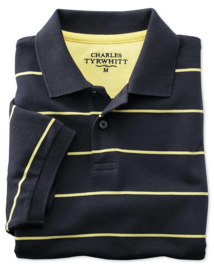 Charles Tyrwhitt Charles Tyrwhitt Classic Fit Navy Striped Pique Polo Shirt