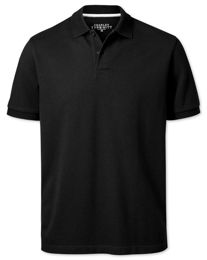  Black Pique Cotton Polo Size Small By Charles Tyrwhitt