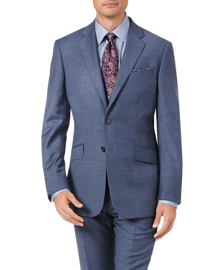 Charles Tyrwhitt Airforce Blue Slim Fit Cross Hatch Weave Italian Suit Wool Jacket Size 36 By Charles Tyrwhitt