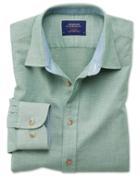 Charles Tyrwhitt Classic Fit Washed Textured Mid Green Cotton Casual Shirt Single Cuff Size Large By Charles Tyrwhitt