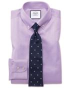  Slim Fit Button-down Non-iron Twill Puppytooth Lilac Cotton Dress Shirt Single Cuff Size 15.5/35 By Charles Tyrwhitt