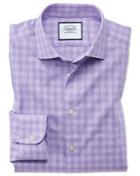  Extra Slim Fit Business Casual Egyptian Cotton Slub Lilac Check Dress Shirt Single Cuff Size 14.5/33 By Charles Tyrwhitt