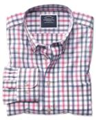  Slim Fit Non-iron White And Pink Large Check Cotton Casual Shirt Single Cuff Size Xxl By Charles Tyrwhitt