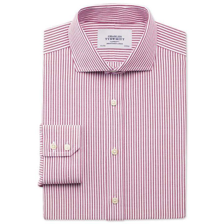 Charles Tyrwhitt Charles Tyrwhitt Extra Slim Fit Non-iron Spread Collar Royal Oxford Stripe Berry Shirt