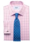  Slim Fit Non-iron Prince Of Wales Check Pink And Blue Cotton Dress Shirt Single Cuff Size 15.5/34 By Charles Tyrwhitt