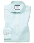  Slim Fit Non-iron Tyrwhitt Cool Poplin Aqua Stripe Cotton Dress Shirt Single Cuff Size 14.5/32 By Charles Tyrwhitt