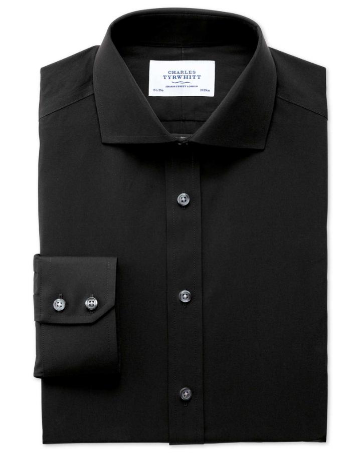 Charles Tyrwhitt Extra Slim Fit Spread Collar Non-iron Poplin Black Cotton Dress Shirt Single Cuff Size 14.5/33 By Charles Tyrwhitt