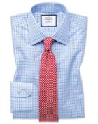  Classic Fit Non-iron Blue And Sky Blue Check Cotton Dress Shirt Single Cuff Size 15/33 By Charles Tyrwhitt