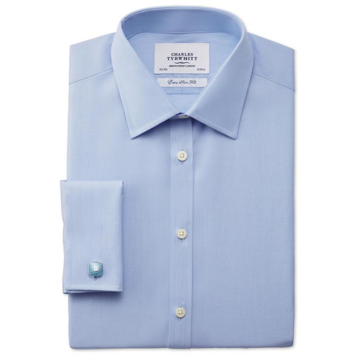 Charles Tyrwhitt Charles Tyrwhitt Sky Silk Road End-on-end Extra Slim Fit Shirt (14.5 - 32)