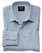  Classic Fit Blue And Green Stripe Soft Washed Cotton Casual Shirt Single Cuff Size Medium By Charles Tyrwhitt
