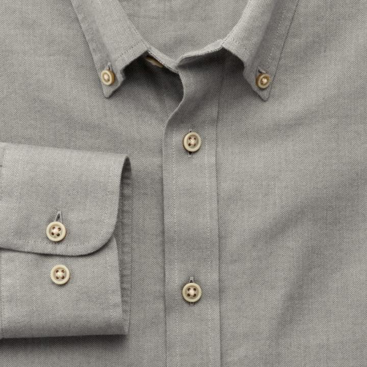 Charles Tyrwhitt Charles Tyrwhitt Classic Fit Grey Herringbone Cotton Dress Shirt Size Small