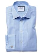 Charles Tyrwhitt Slim Fit Non-iron Bengal Stripe Sky Blue Cotton Dress Shirt Single Cuff Size 14.5/32 By Charles Tyrwhitt