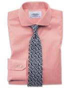 Charles Tyrwhitt Slim Fit Spread Collar Non-iron Puppytooth Coral Cotton Dress Casual Shirt French Cuff Size 14.5/33 By Charles Tyrwhitt