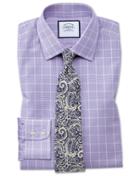  Classic Fit Non-iron Prince Of Wales Lilac Cotton Dress Shirt Single Cuff Size 16/35 By Charles Tyrwhitt
