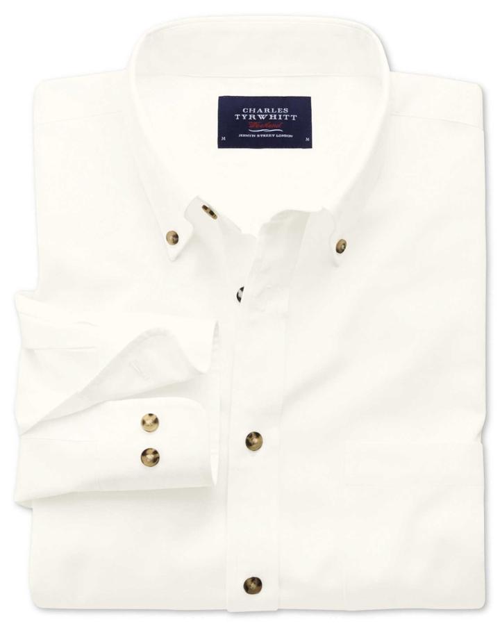 Charles Tyrwhitt Charles Tyrwhitt Slim Fit Non-iron Twill Off-white Cotton Dress Shirt Size Large