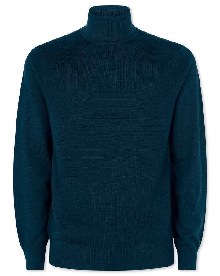  Teal Merino Roll Neck 100percent Merino Wool Sweater Size Large By Charles Tyrwhitt